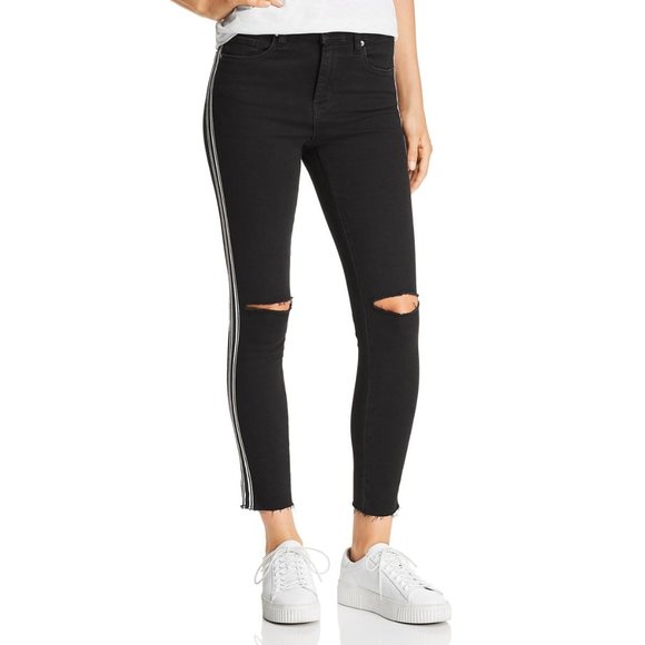 Blank NYC Denim - BLANK NYC Black Striped Distressed Cropped Jeans